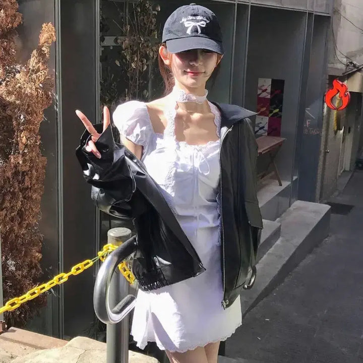 [BUNJANG] 클라우드이모션 코튼 스퀘어 미니 퍼프 원피스 / 클라우드이모션 코튼 스퀘어 미니 퍼프 원피스