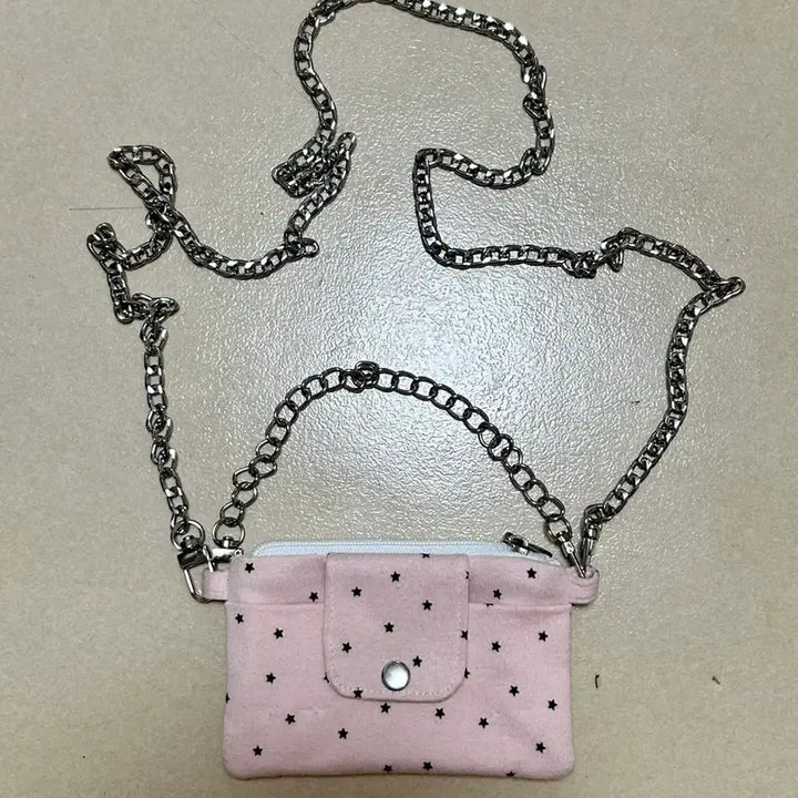 [BUNJANG] Handmade Pink Star Pattern Mini Bag / 핸드메이드 체인 스트랩 핑크 별무늬 미니 가방