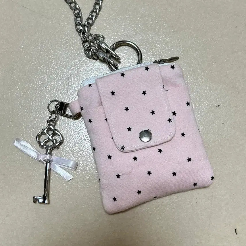 [BUNJANG] Handmade Pink Star Pattern Mini Bag / 핸드메이드 체인 스트랩 핑크 별무늬 미니 가방
