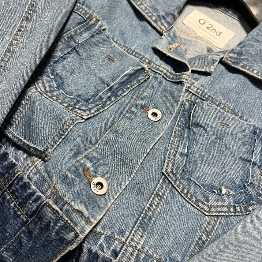 [BUNJANG] O2nd Ribbon Two-Tone Denim Jacket / 한섬 O2nd 오즈세컨 리본 투톤배색 아일렛 데님 자켓 청자켓 점퍼