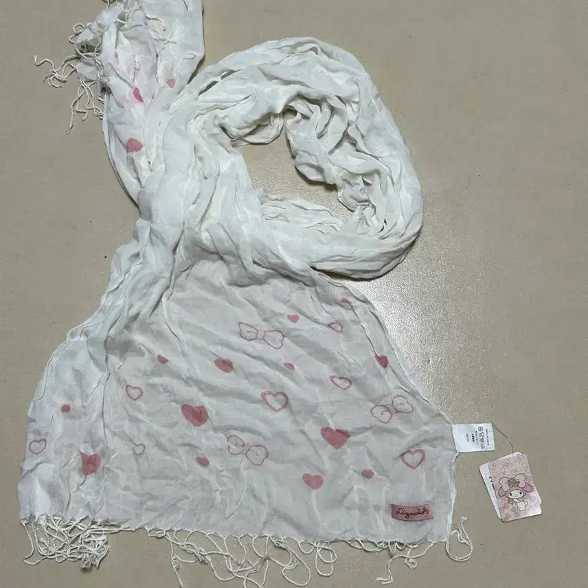 [BUNJANG] My Melody Heart Ribbon Pattern Long Scarf / 빈티지 마이멜로디 하트 리본 패턴 롱 스카프