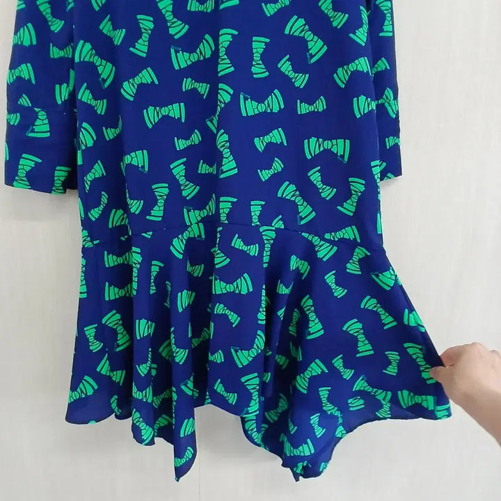 [BUNJANG] NMARITA Ribbon Pattern Long Dress / NMARITA 원피스 네이비 그린 리본패턴