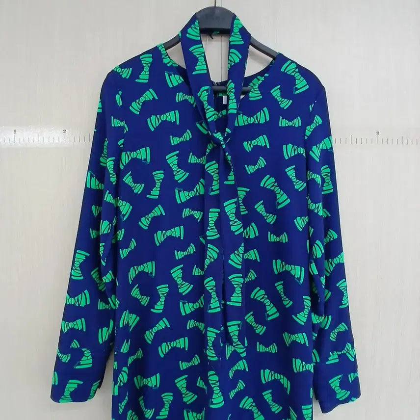 [BUNJANG] NMARITA Ribbon Pattern Long Dress / NMARITA 원피스 네이비 그린 리본패턴