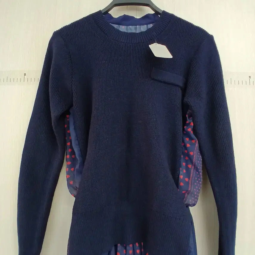 [BUNJANG] Navy Knit Top and Dot Long Skirt Set / 네이비 니트 상의 + 도트 롱 스커트 세트