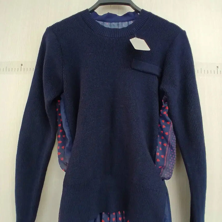 [BUNJANG] Navy Knit Top and Dot Long Skirt Set / 네이비 니트 상의 + 도트 롱 스커트 세트