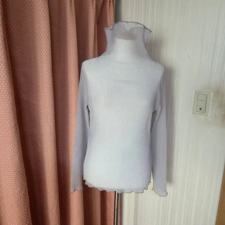 [SOLD OUT] THEOPEN더오픈골지물결주름플리츠시스루프릴하이터틀넥목폴라티 그레이