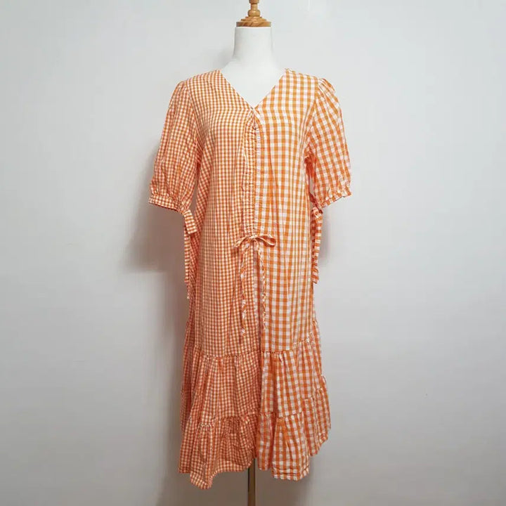 [BUNJANG] V-Neck Checkered Dress Women&