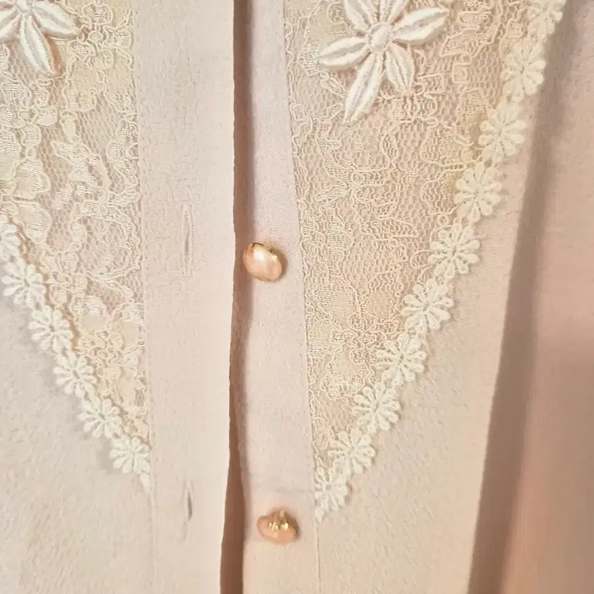 [BUNJANG] Pink Lace Detail Blouse / (Made in Japan) 레이스 디테일 핑크 블라우스 (9BR/55~
