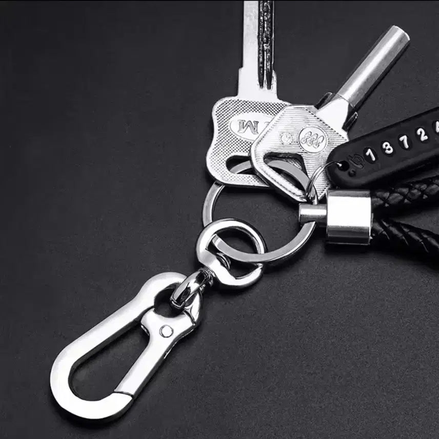 [BUNJANG] Black Leather Keyring with Contact Number Tag / 블랙 가죽 키링 + 연락처 번호표