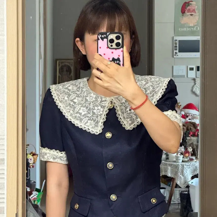 [SOLD OUT] 빈티지 레이스 카라 네이비 자켓