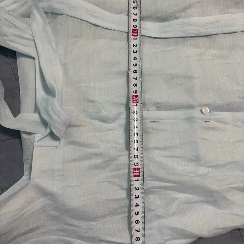 [BUNJANG] Sky Blue Linen Blouse / 하늘색 린넨 블라우스 셔링 리본