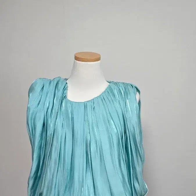 [BUNJANG] OBZEE Aqua Blue Shirring Blouse / OBZEE 오브제 아쿠아 블루 셔링 블라우스