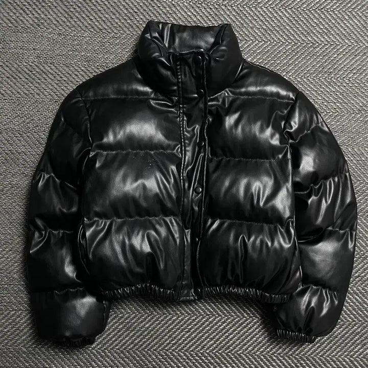 [BUNJANG] FANDY LOKAR Black Leather Crop Short Padded Jacket / FANDY LOKAR 블랙 레더 크롭 숏패딩o 5245