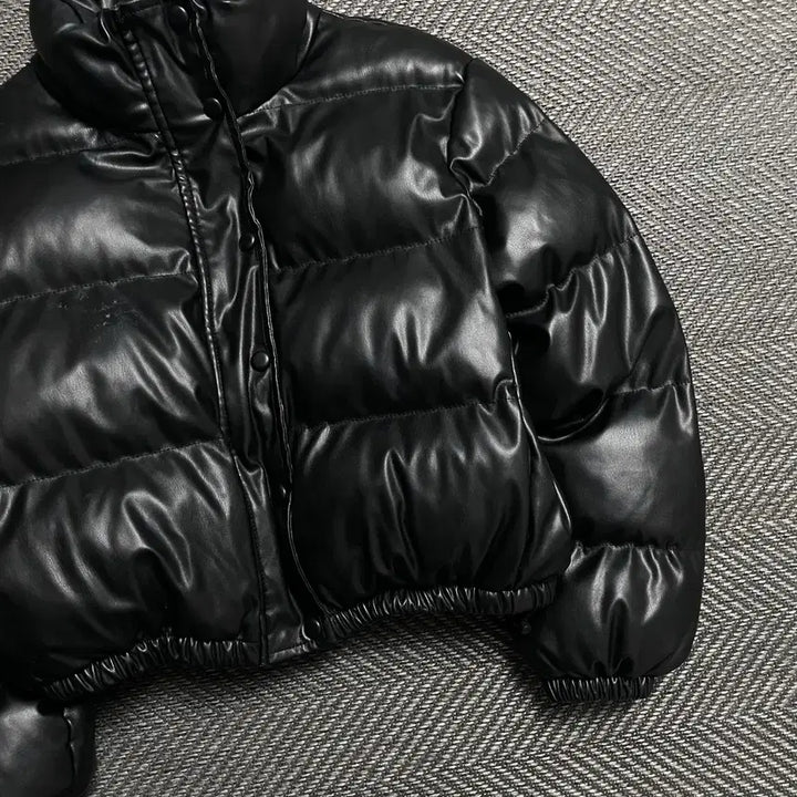 [BUNJANG] FANDY LOKAR Black Leather Crop Short Padded Jacket / FANDY LOKAR 블랙 레더 크롭 숏패딩o 5245