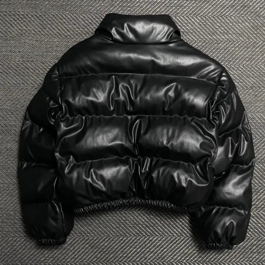 [BUNJANG] FANDY LOKAR Black Leather Crop Short Padded Jacket / FANDY LOKAR 블랙 레더 크롭 숏패딩o 5245