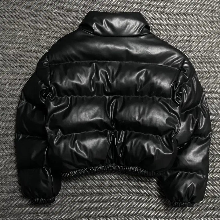 [BUNJANG] FANDY LOKAR Black Leather Crop Short Padded Jacket / FANDY LOKAR 블랙 레더 크롭 숏패딩o 5245