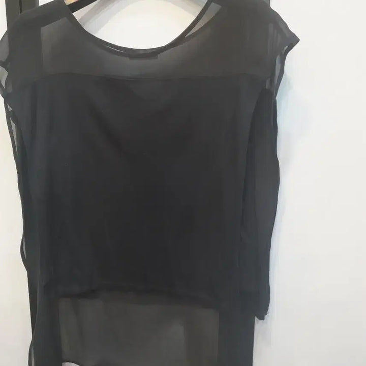 [BUNJANG] Black Asymmetric See-through Blouse / 블랙 시스루 언발란스 블라우스