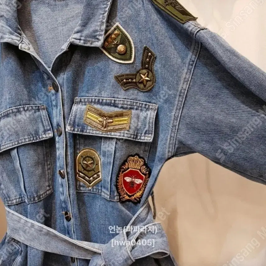 [BUNJANG] Denim Jumpsuit with Patch Detail / 데님  점프수트 패치 장식 청점프수트(새상품)팔로우특가