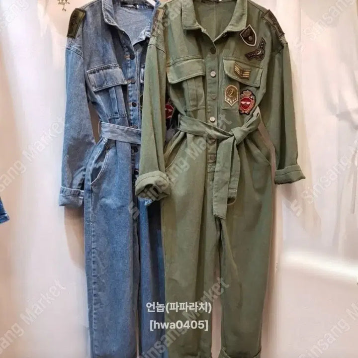 [BUNJANG] Denim Jumpsuit with Patch Detail / 데님  점프수트 패치 장식 청점프수트(새상품)팔로우특가