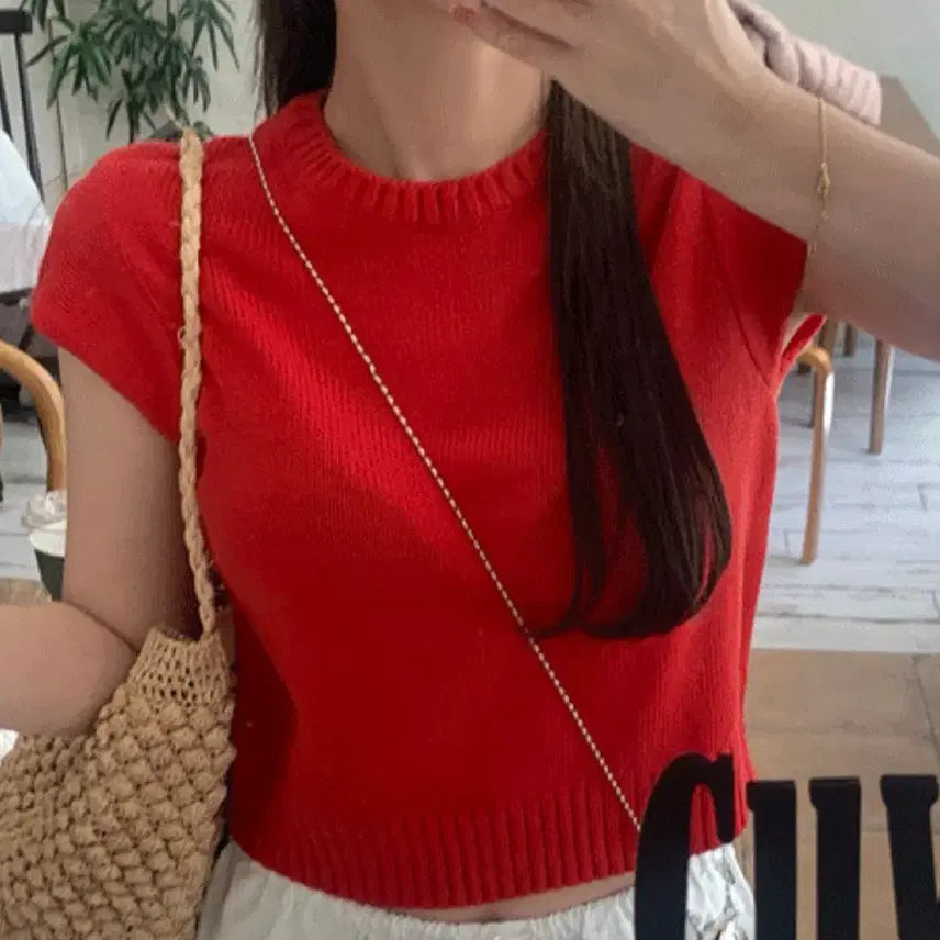 [BUNJANG] Sleeveless Short-Sleeve Knit Top / 캡소매 반팔니트