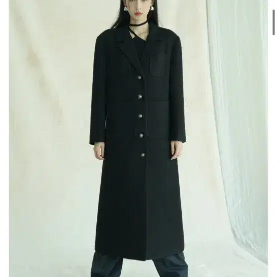 [SOLD OUT] 어반드레스 Tweed pocket Long coat BLACK