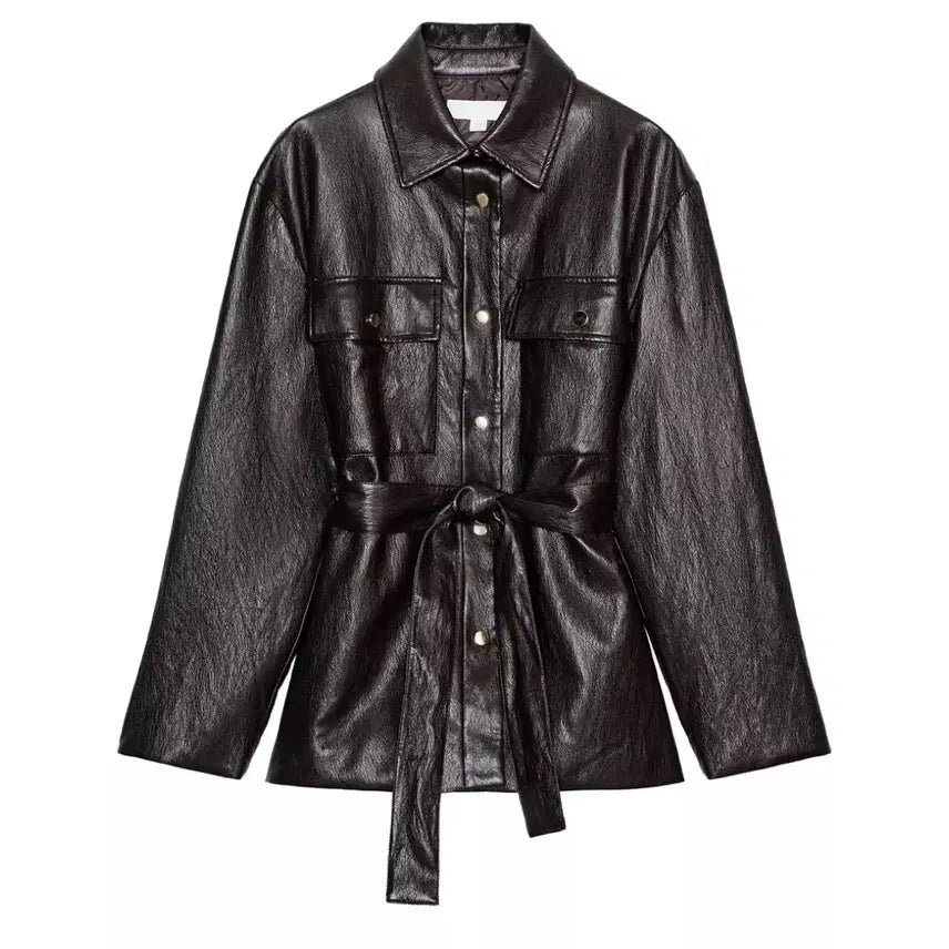 [BUNJANG] ZARA Leather Belt Jacket Brown / 자라 레더 벨트 자켓 브라운 새상품