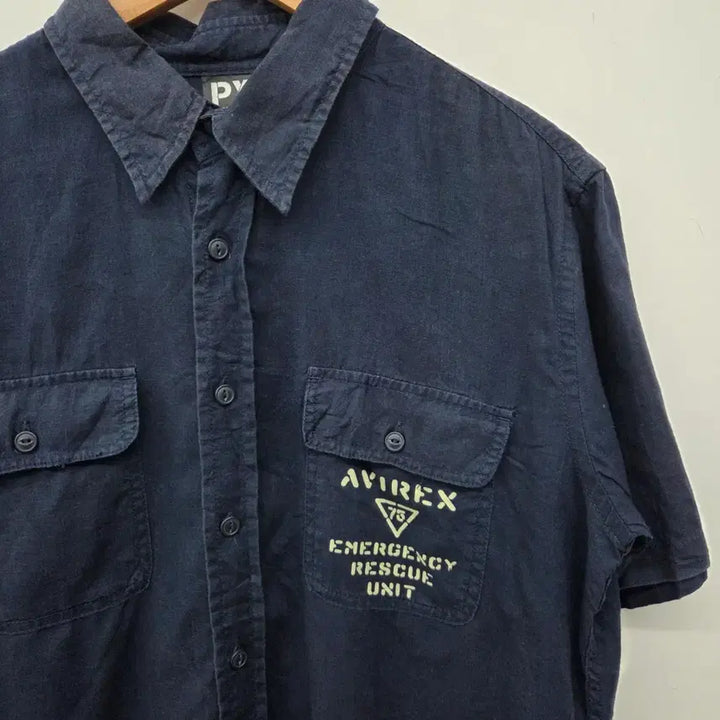 [BUNJANG] AVIREX Short Sleeve Shirt Navy / AVIREX 아비렉스 반팔 셔츠 남성 네이비 공용m