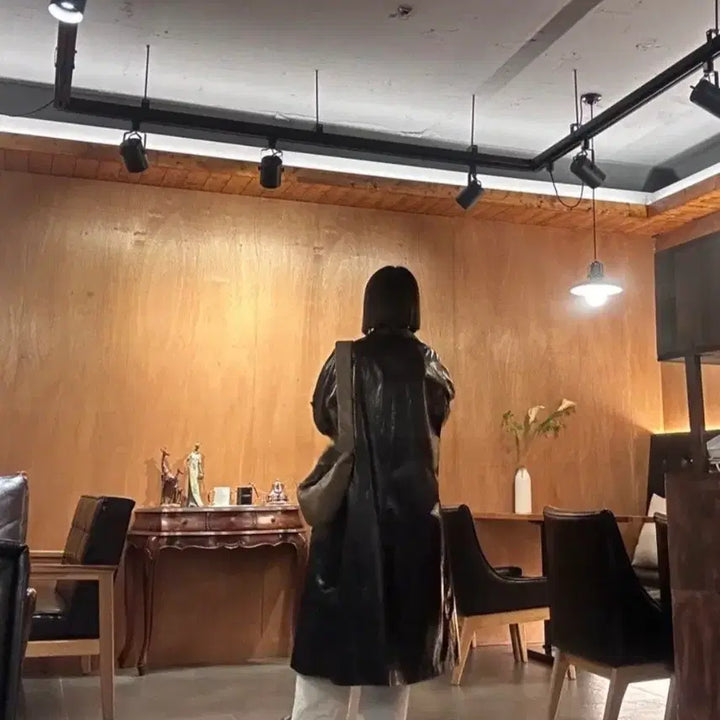 [BUNJANG] System Leather Long Jacket / 한섬 시스템 레더 롱 자켓
