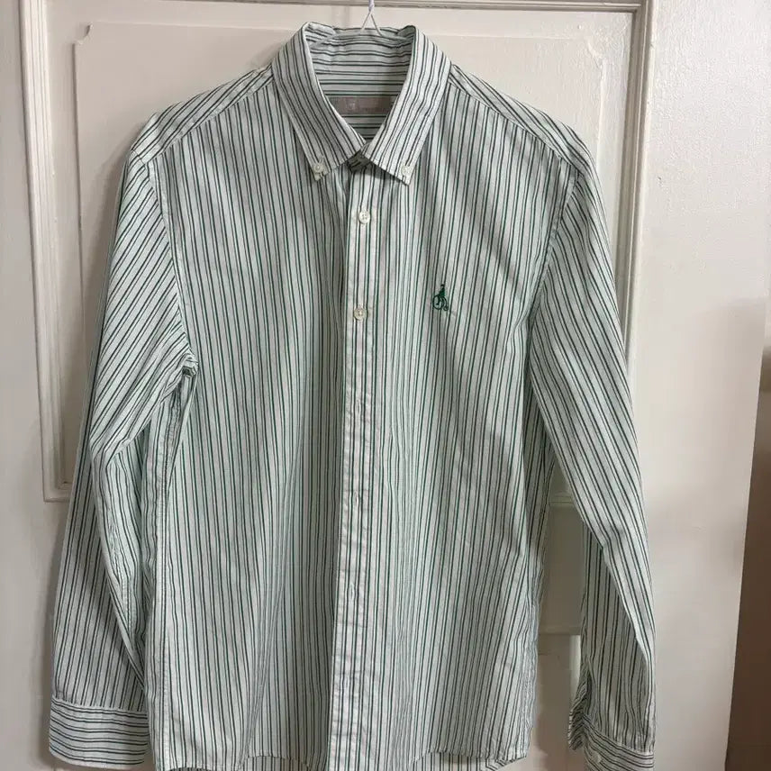 [BUNJANG] Beanpole Green Stripe Shirt (M) / 빈폴 그린 스트라이프 셔츠