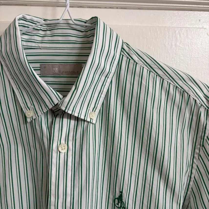 [BUNJANG] Beanpole Green Stripe Shirt (M) / 빈폴 그린 스트라이프 셔츠