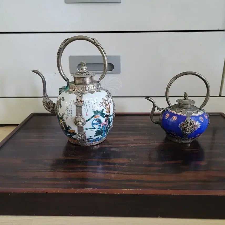 [BUNJANG] Antique Ceramic Brass Teapot Set / 도자기 백동 주전자