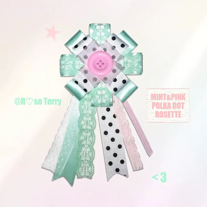 [BUNJANG] Handmade Mint &amp; Pink Dot Rosette / 민트핑크 도트 로제트