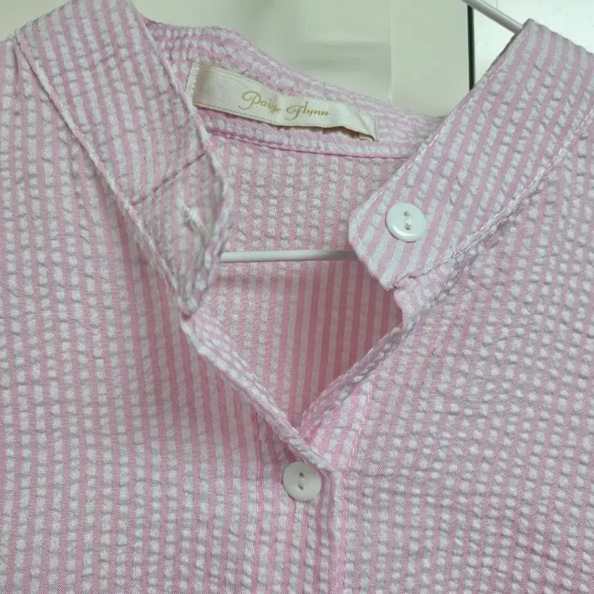 [BUNJANG] Page Flin Pink Striped Embossed Shirt / [페이지플린] 핑크 스트라이프 엠보 셔츠