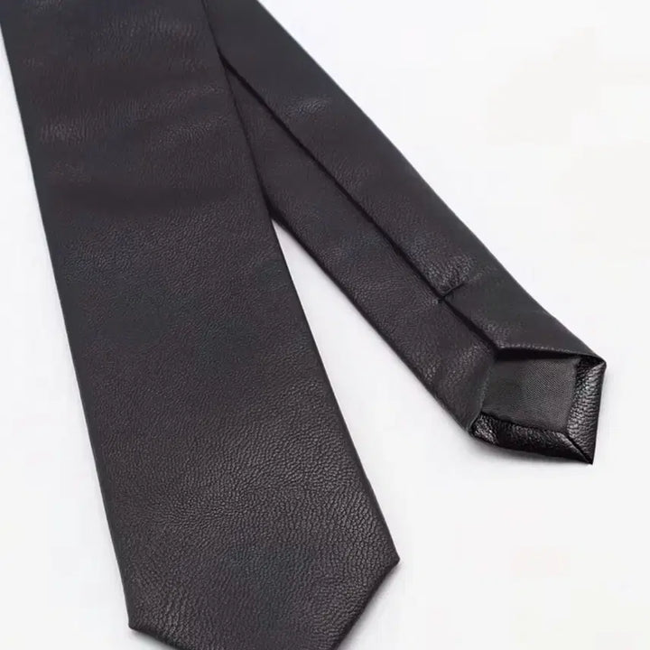 [BUNJANG] Black Slim Leather Tie / 블랙 가죽 슬림 넥타이