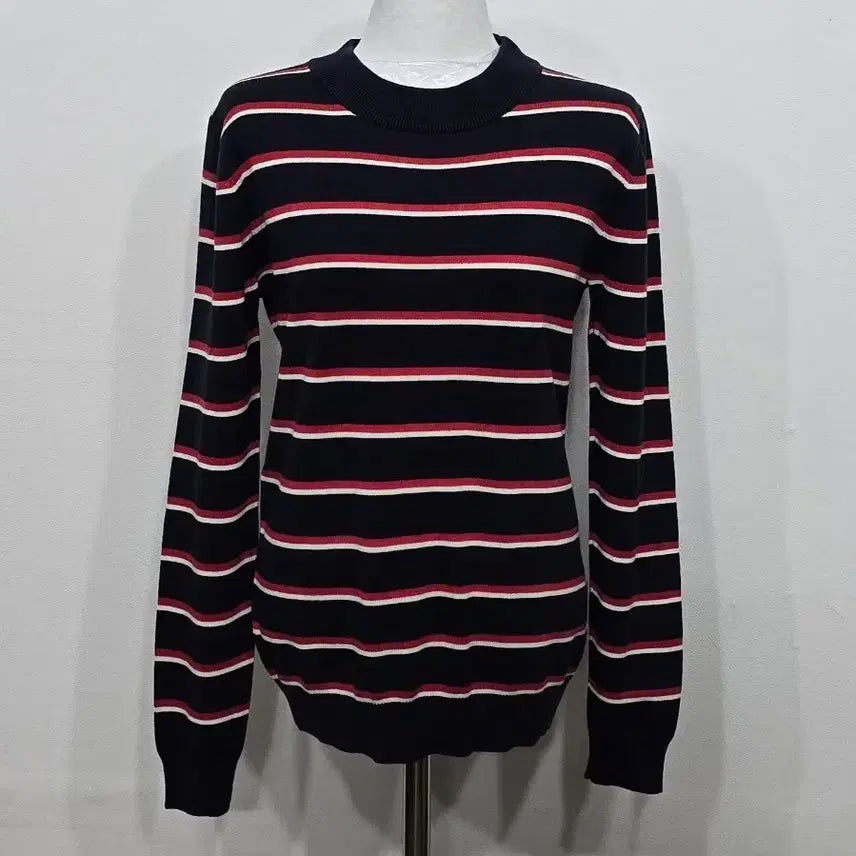[BUNJANG] Sandro Navy/Red Striped Long Sleeve Knit Top / [90] 여성 산드로 네이비/레드 스트라이프 긴팔 니트