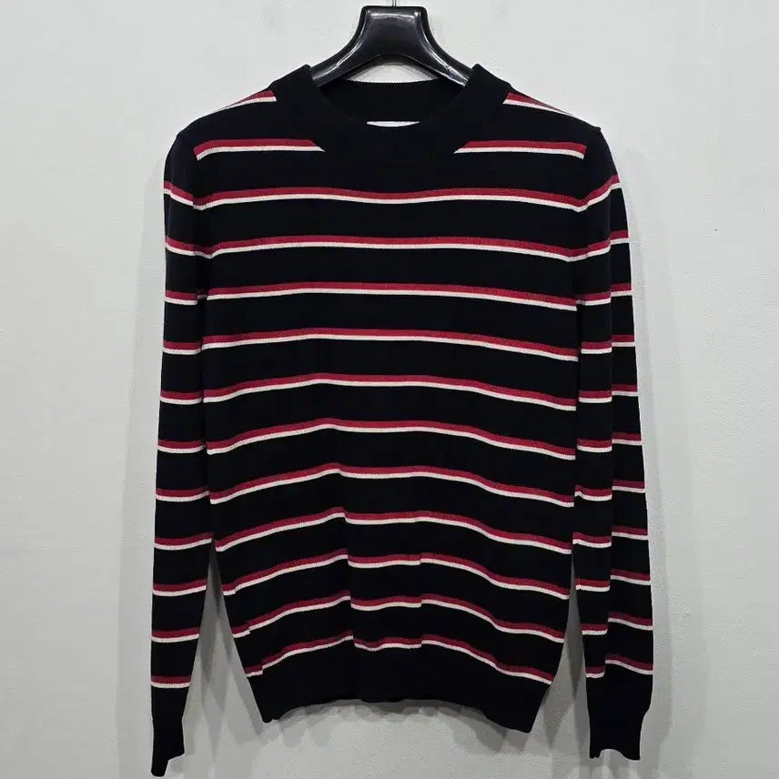 [BUNJANG] Sandro Navy/Red Striped Long Sleeve Knit Top / [90] 여성 산드로 네이비/레드 스트라이프 긴팔 니트