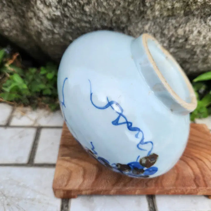 [BUNJANG] Celadon Porcelain Grape Motif Bead Jar / 청화백자 철화(진사) 포도문 주판알단지