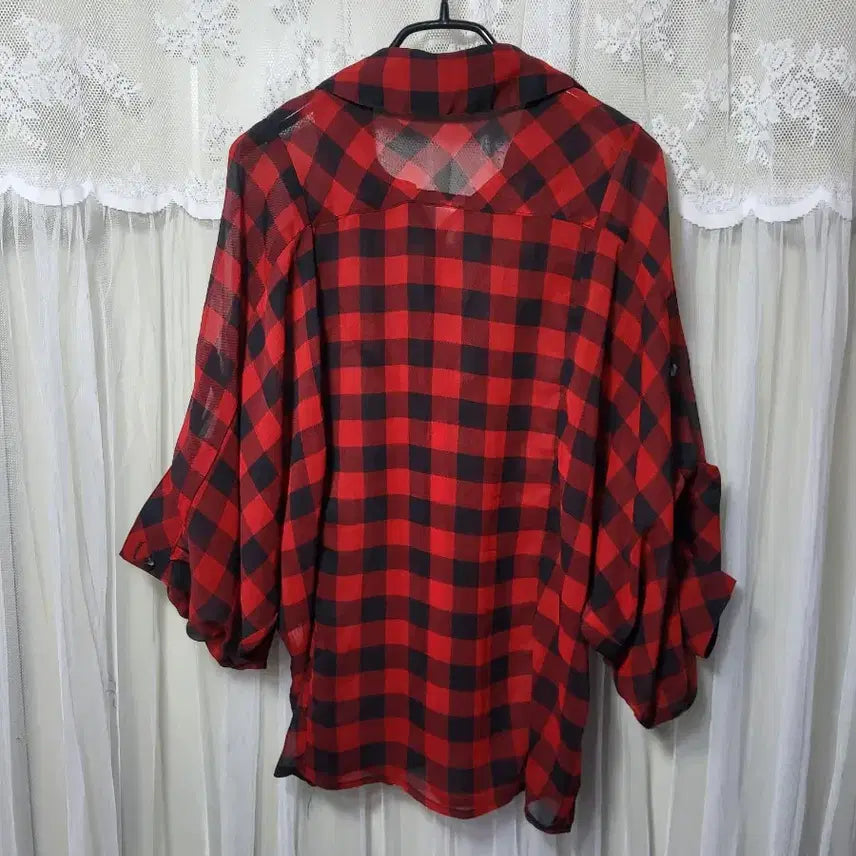[BUNJANG] SKY BOMB Red Black Check Balloon Blouse / 스카이 봄버SKY BOMB 레드 블랙 체크 벌룬 블라우스
