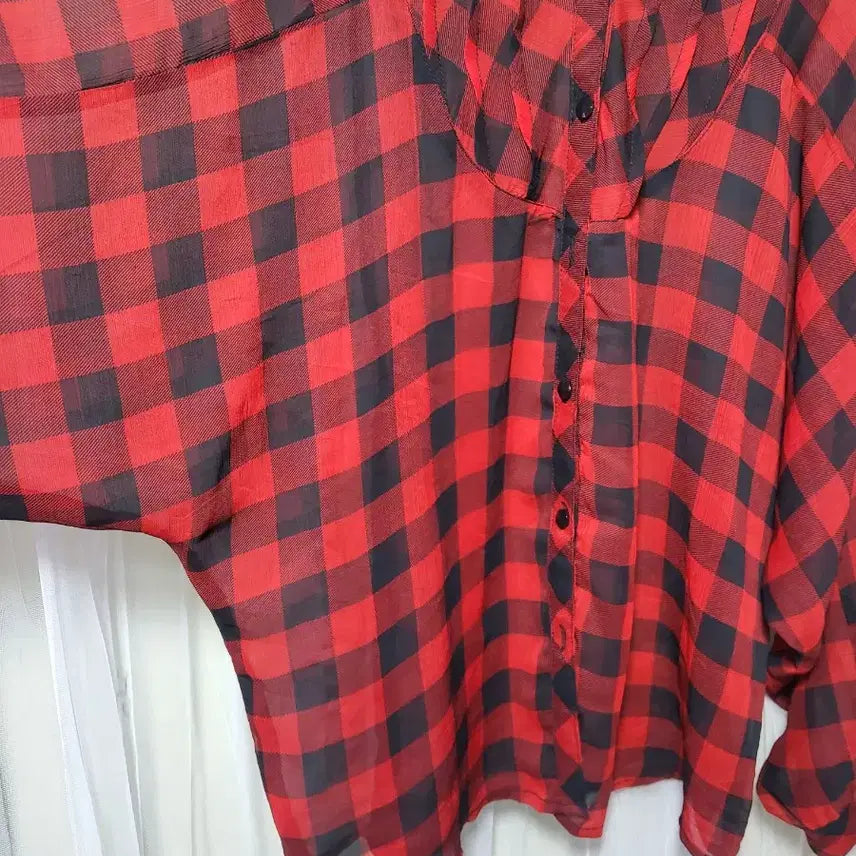 [BUNJANG] SKY BOMB Red Black Check Balloon Blouse / 스카이 봄버SKY BOMB 레드 블랙 체크 벌룬 블라우스