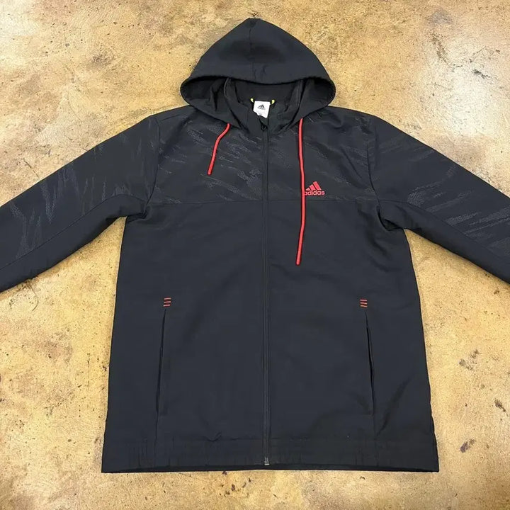 [BUNJANG] Adidas Black Hooded Windbreaker Jacket / [정품/105] 아디다스 블랙 후드 바람막이 자켓