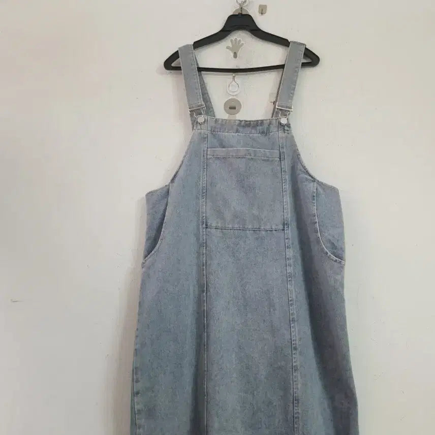 [BUNJANG] Wide Light Blue Denim Overall Dress / 와이드연청 데님 멜빵 원피스