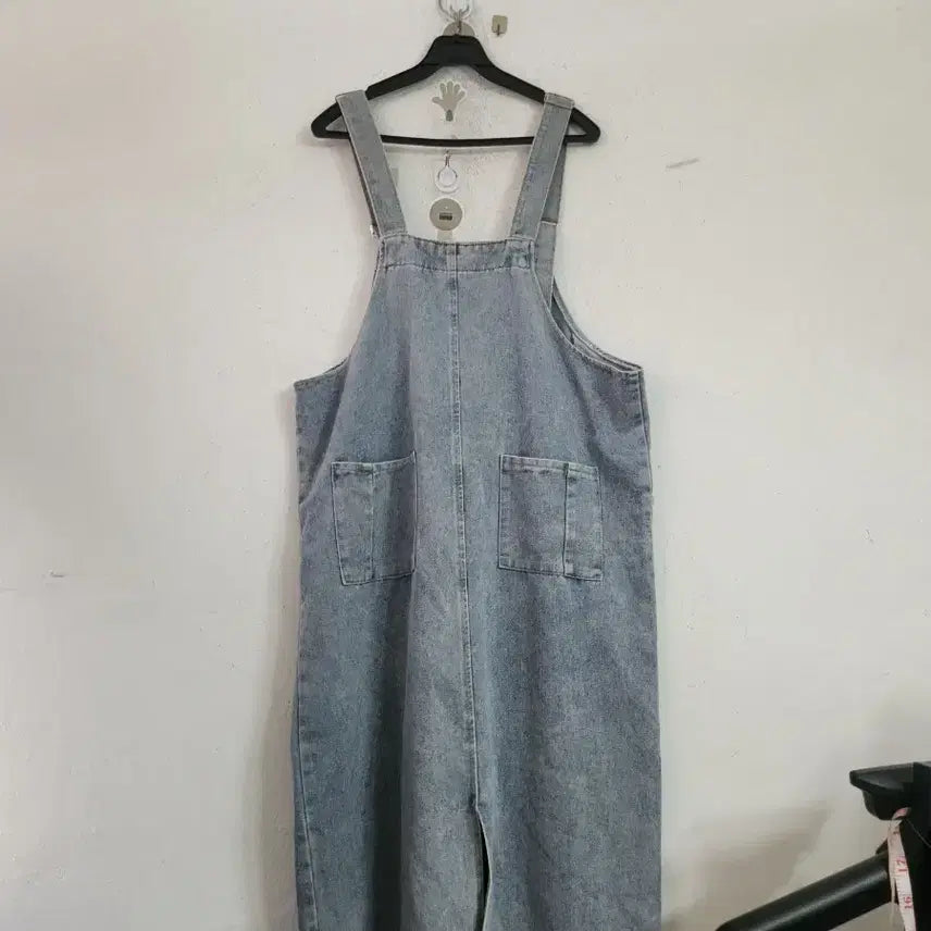 [BUNJANG] Wide Light Blue Denim Overall Dress / 와이드연청 데님 멜빵 원피스