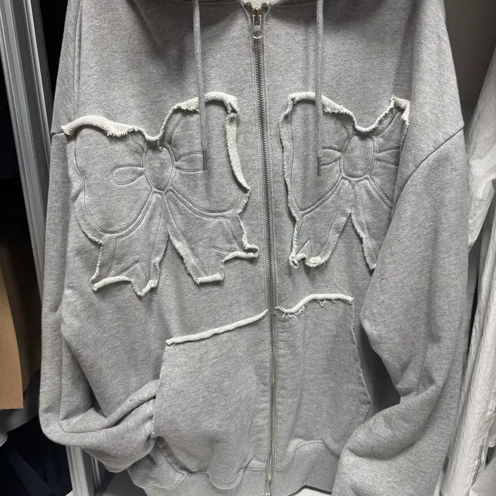[SOLD OUT] 유희 리본 후드 집업 그레이