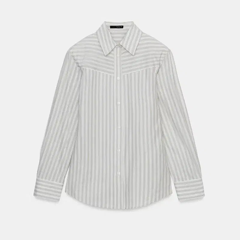 [BUNJANG] ZARA Striped Poplin Shirt / 자라 스트라이프 숄더 패드 포플린 셔츠 (피버 착용)