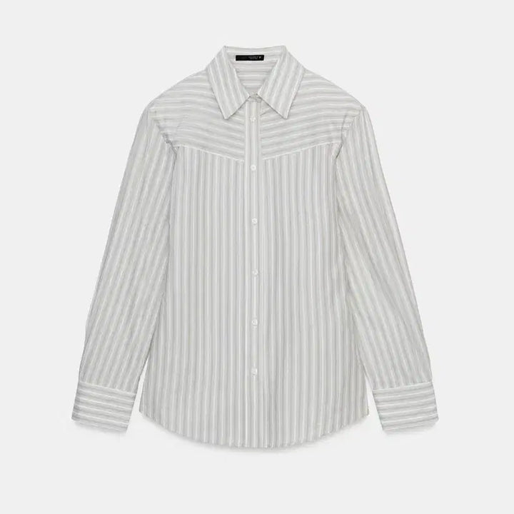 [BUNJANG] ZARA Striped Poplin Shirt / 자라 스트라이프 숄더 패드 포플린 셔츠 (피버 착용)