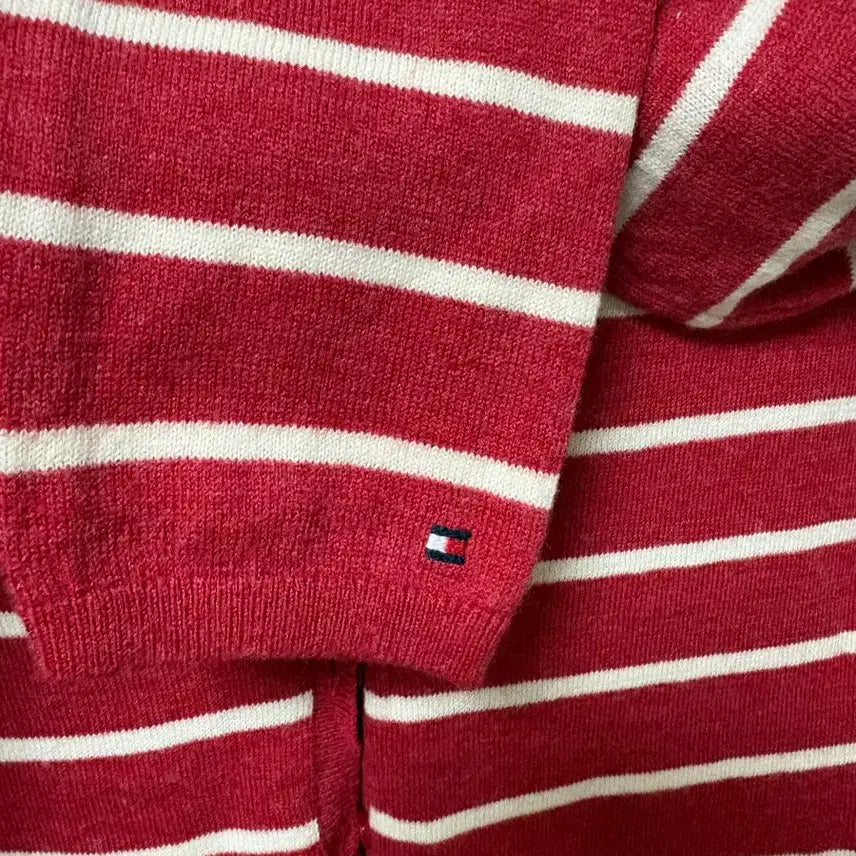 [BUNJANG] Tommy Hilfiger Stripe Cardigan Red / 타미힐피거 스트라이프 가디건 레드
