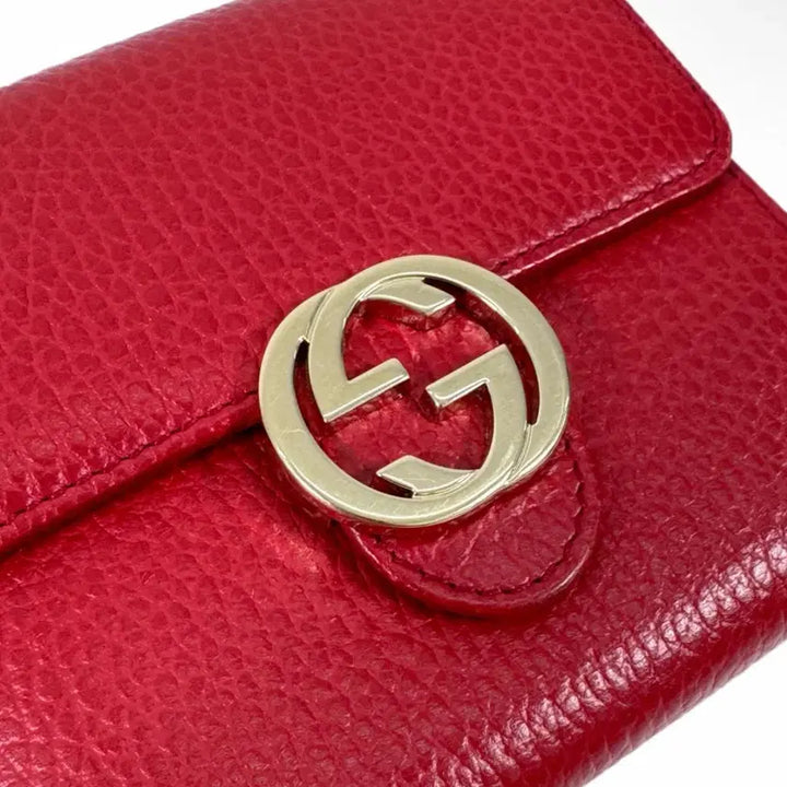 [BUNJANG] Gucci GG Interlocking Leather Flap Wallet / 구찌 여성 GG 인터로킹 금장 레더 플랩 반지갑 레드 615525