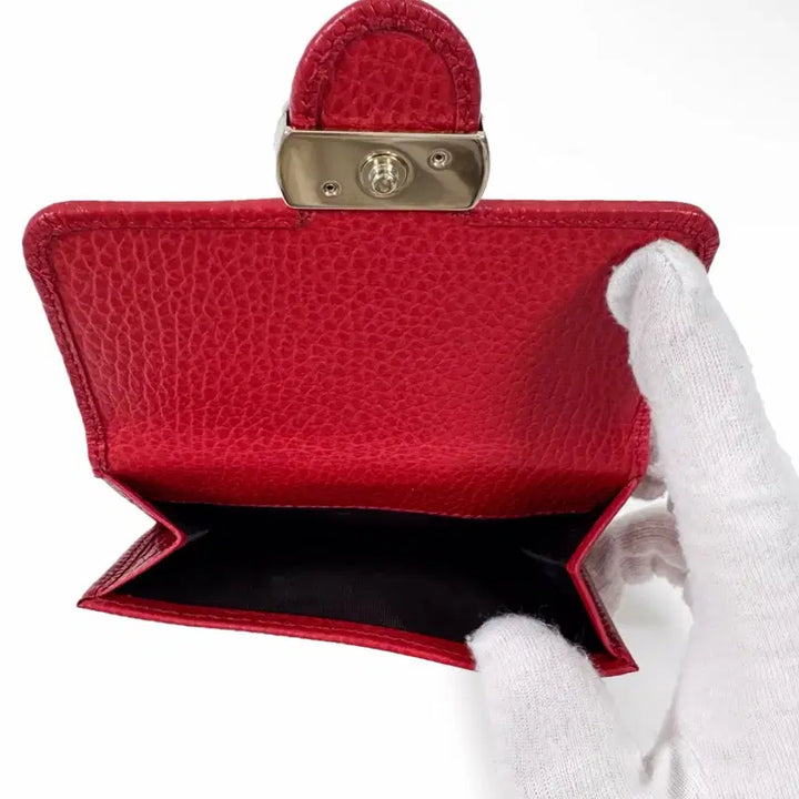 [BUNJANG] Gucci GG Interlocking Leather Flap Wallet / 구찌 여성 GG 인터로킹 금장 레더 플랩 반지갑 레드 615525
