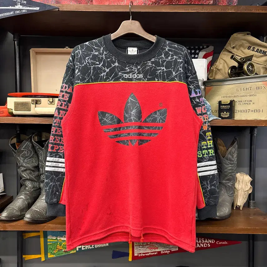 [BUNJANG] Adidas Trefoil Graphic Sweatshirt / 80s 아디다스 실버택 마블링 트레포일 그래픽 스웻셔츠 N1223