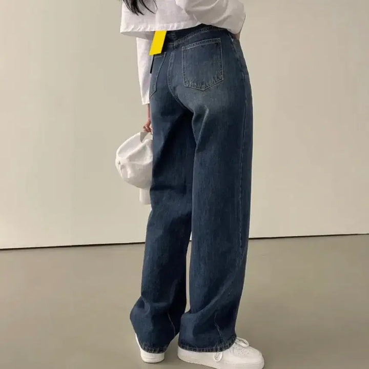 [BUNJANG] High-Waist Wide-Leg Jeans / [중청] 하이웨스트 일자 와이드 청바지 데님팬츠